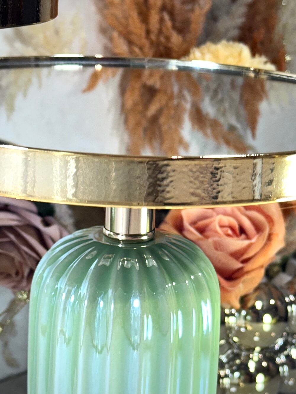 Ensemble de 2 Présentoirs Élevés en Miroir Vert et Doré – Design Élégant pour Décoration Raffinée