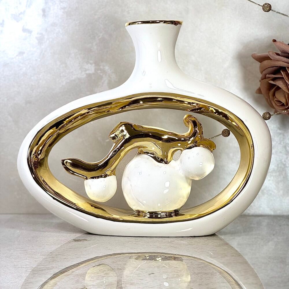 Ensemble de 2 Vases avec Décoration Branche de Pommier – Blanc et Doré Élégant