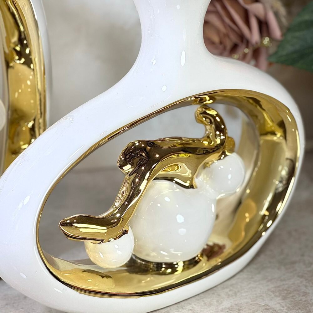 Ensemble de 2 Vases avec Décoration Branche de Pommier – Blanc et Doré Élégant