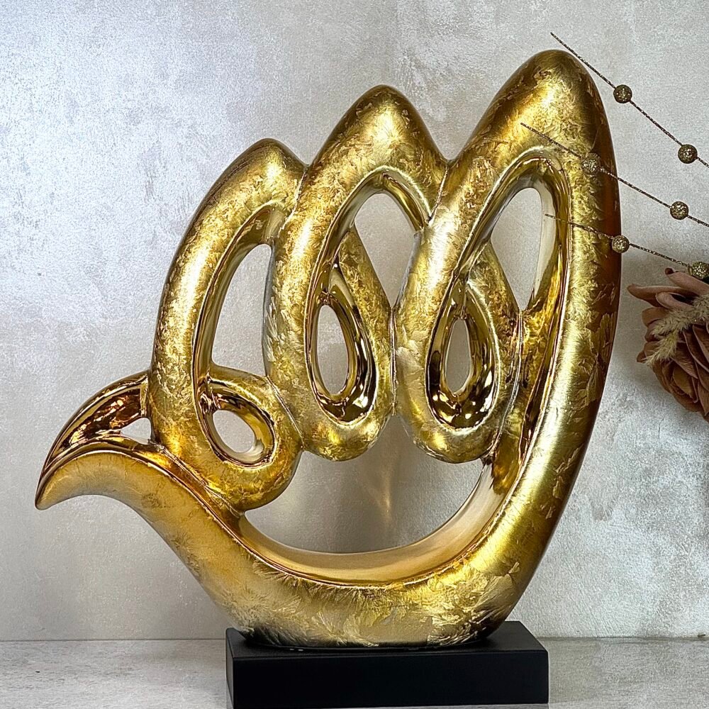 Statue Moderne Élégante Dorée en Forme de Colombe avec Socle Noir – Symbole de Paix et Élégance Contemporaine